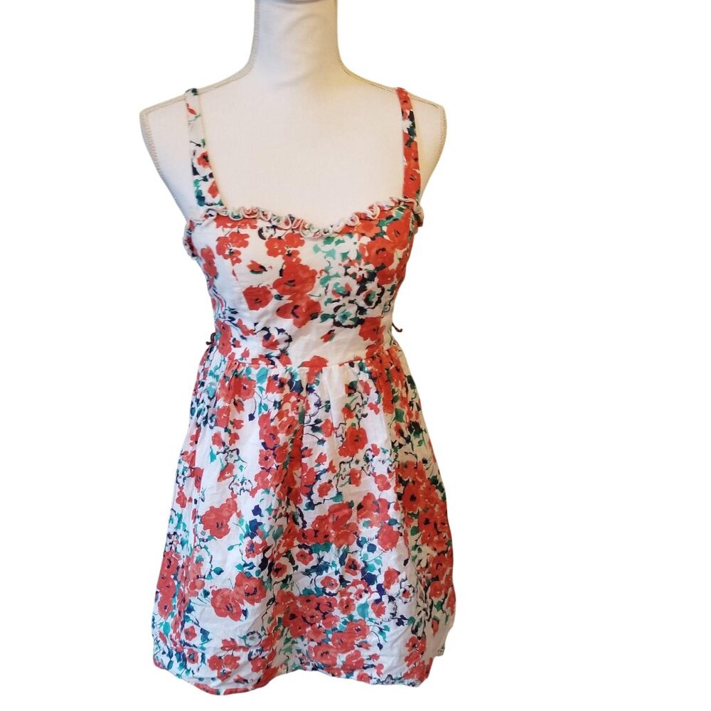 Floral Sundress With Sweetheart Neckline & Adjustable Straps - M